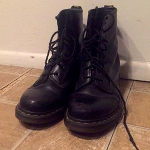 black leather 8 hole Dr Marten boots.